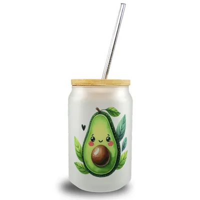 Produktbild von Lächelnde Avocado Trinkglas mit Bambusdeckel