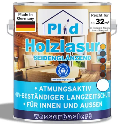 Produktbild von Plid Holzlasur Innen & Aussen Weiß 2,5L - Holzschutzlasur Außen mit UV beständigem Langzeitschutz - Grundierung Holz Außen - Holzschutzgel