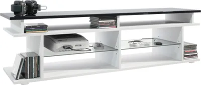 Produktbild von Vladon TV Board Movie V3 Game On 138,5 x 39 x 37,5 cm , Korpus in Weiß matt, Game Aufsatz in Schwarz Hochglanz