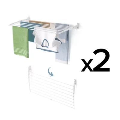 Immagine prodotto di 2x stendibiancheria a parete moderno e antiruggine, asciugabiancheria in alluminio - Foxydry Fold Down 100 cm bianco