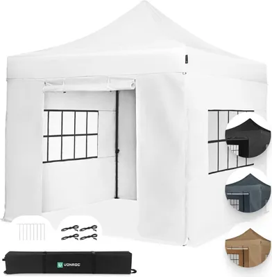 Produktbild von VONROC Pavillon 3x3m wasserdicht stabil - Partyzelt EasyUp System [3Min Aufbau] Popup Faltpavillon modular erweiterbar als Festival Zelt, Gartenpavillon