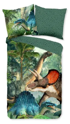 Productafbeelding van Good Morning Kinderdekbedovertrek "Jurassic" - Groen - (135x200 cm) - 100% Katoen