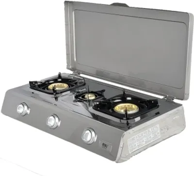 Produktbild von NSD-3C Edelstahl 3 flammig Gaskocher Campingkocher mit Deckel und Zündsicherung Propan-ohne Gaskartuschen