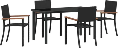 Produktbild von Garten-Essset Schwarz Poly-Rattan 5-teilig, Gartenstühle DesignMöbel Neu