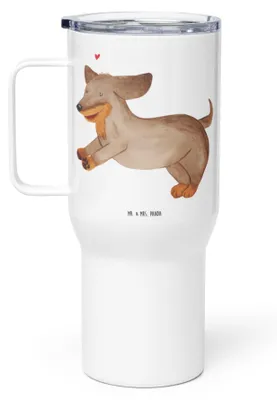 Produktbild von Mr. & Mrs. Panda thermosbecher Hund Dackel - Weiß - Geschenk, Kaffee-to-go-Becher, getränkebecher, Teetasse, Trinkgefäß, Hunde, Herz, Sprüche, Thermobecher
