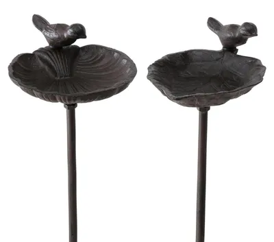 Image de Bain pour oiseaux en fonte - Bain pour oiseaux sur pied - Décoration de jardin pour l'extérieur - 20 x 14 cm - 98 cm de hauteur - 1 pièce - Décoration de jardin