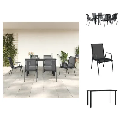 Image de vidaXL Ensemble de jardin 7 pièces noir acier et Textilène - Ensemble de meubles de jardin