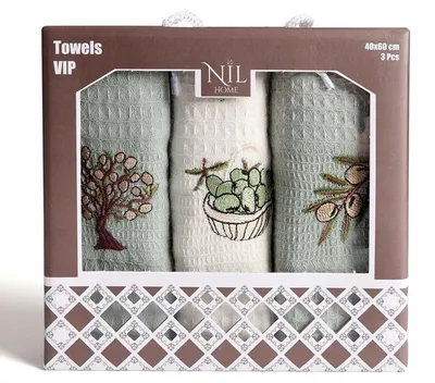 Produktbild von Küchenhandtuch-Set, Geschirrtücher, im Geschenkkarton Nilteks-568 Oliven