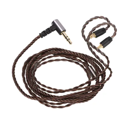 A coiled audio cable with a 3.5mm angled connector on one end and two smaller connectors on the other.