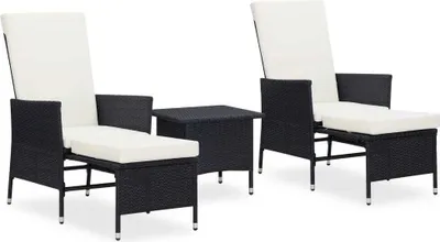 Produktbild von "2026 Promotion" 3-tlg. Garten-Lounge-Set - Sitzgruppe - mit Kissen - Poly-Rattan Schwarz - Gartenmöbelset CC3435