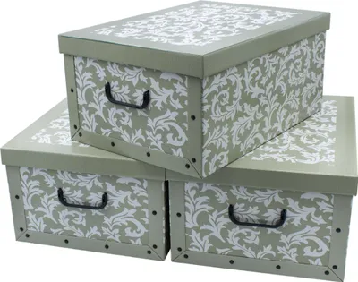 Produktbild von Úložný box 51x37x24 - sada 3 kusů - barokní motiv v olivové barvě
