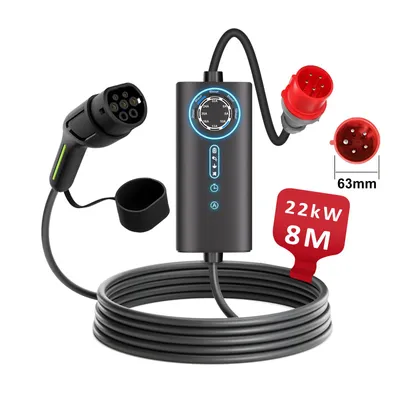 Produktbild von Mobile Wallbox 22kW Typ 2 Ladekabel 6-32A regelbar IP67 Wasserschutz 8m Kabel CEE-Industriestecker