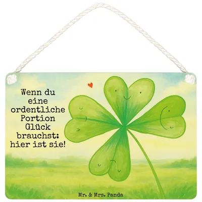 Produktbild von Mr. & Mrs. Panda Holzschild Blume Kleeblatt Design DIN A4 - Weiß - Geschenk, Neuanfang, Glücksbringer, wandtafel, Neuer Job, Wandbild Holz, Umzug, Garten, Türschild