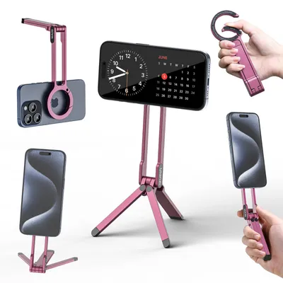 Imagen del producto de Trípode magnético para teléfono móvil ULANZI MA30, funda para smartphone tipo mosquetón, mini trípode portátil para selfies, soporte plegable, sistema de sujeción rápido para iPhone 16, 15, 14, 13, 12, color rosa