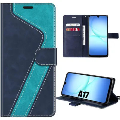Image de Coque pour Samsung Galaxy A17 4G/5G, Protection Rabat Flip Case Anti-Rayures Antichoc Synthécuir Bleu