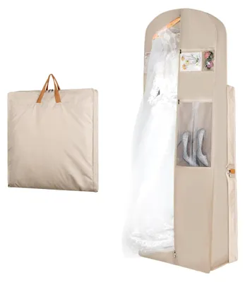 Produktbild von Langer Kleidersack 180 cm, Hochwertiger Kleidersack für Brautkleider, Faltbarer Atmungsaktiver Kleidersack mit Reißverschluss und Taschen für Reisen