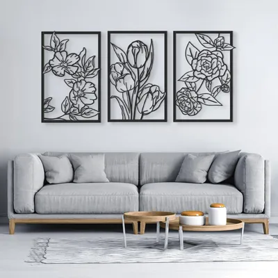 Immagine prodotto di Solidchoice - Set di 3 decorazioni floreali in ferro nero da appendere alla parete