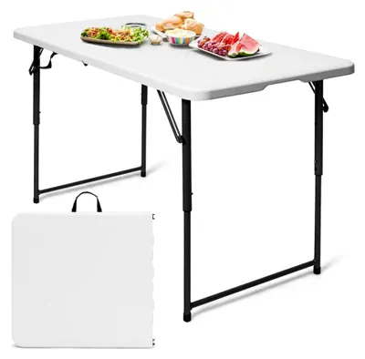 Produktbild von Klapptisch mit Tragegriff, bis 150 kg belastbar, höhenverstellbar, vielseitig einsetzbar für Camping, Festivals und Märkte (122 x 61 x 74 cm)