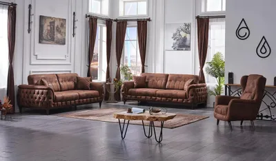 Produktbild von Braun Sofa Set 3tlg Wohnzimmer Sofagarnitur 3+3+1 Sitzer Modern Leder
