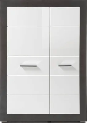 Produktbild von Highboard Kommode ETON-61 in Hochglanz weiß mit Dark Concret Nb. B/H/T: 100/142/35cm