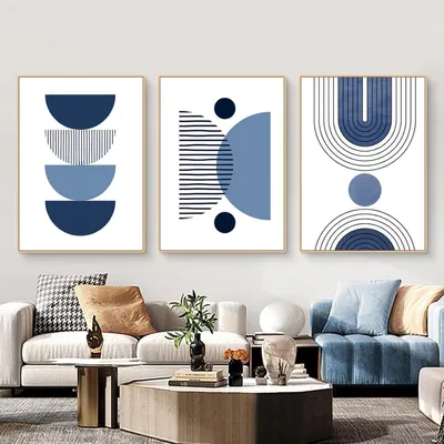 Produktbild von 3er Poster Set Abstrakt Blau Pflanze Blätter Wandbilder 50x70cm