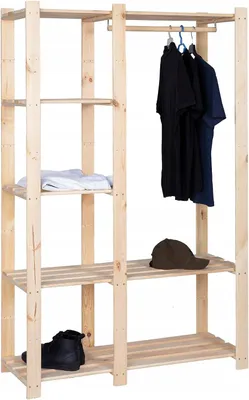 Produktbild von STOLMAK Garderobenständer Holz 110x170x38 cm Kiefernholz Kleiderständer mit Kleiderstange Garderobenregal für Schlafzimmer Wohnzimmer Natur