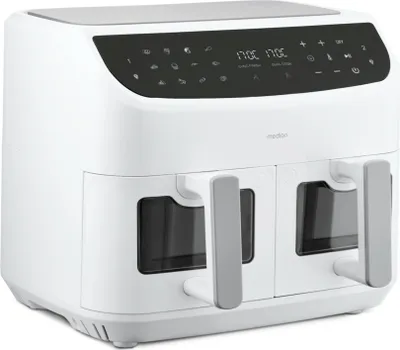 Produktbild von MEDION P20 XXL Heißluftfritteuse mit 2 Kammern (8,7 Liter, Airfryer, 2.600 Watt, Doppelkammer, 9 Automatikprogramme, 2 Schubladen, Sichtfenster, Dualer Airfryer, Dual Cook & Sync-Finish Funktion) weiß