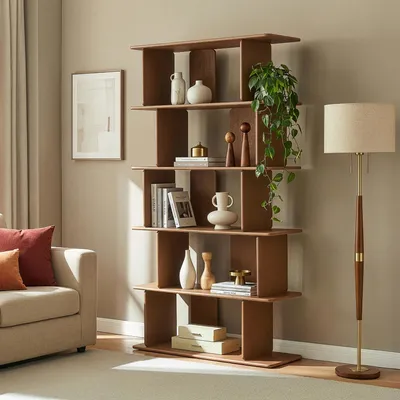 Produktbild von Bücherregal 'Gäljami' 180 x 100 x 35 cm Standregal mit 5 offenen Fächern Walnussoptik