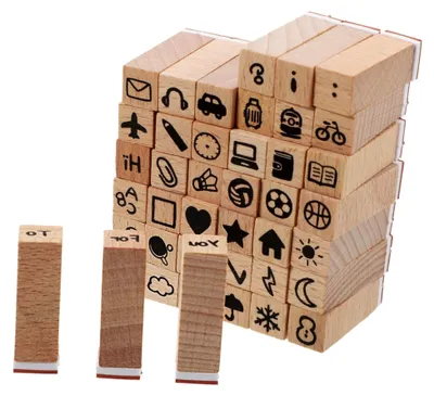 Produktbild von 42 Stück personalisierte Holzstempel für Scrapbooking und Bastelarbeiten