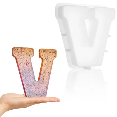 Productafbeelding van Siliconen vorm voor letters - 3D alfabet voor epoxyhars en kaarswas - 7 inch - Hoofdletter V