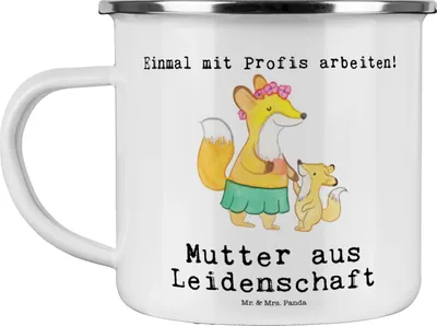 Produktbild von Mr. & Mrs. Panda Pott Mutter Leidenschaft - Weiß - Geschenk, Emaille Becher, Teetasse, Haferl, Kaffeepott, Tasse