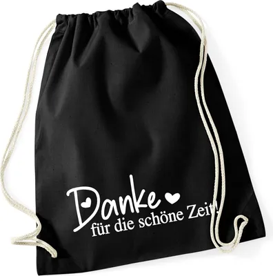 Produktbild von Huuraa Turnbeutel Danke für die schöne Zeit Herzen 12 Liter Black Baumwolle Rucksack Geschenkidee