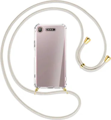 Produktbild von Handykette Backcover-Schutzhülle mit Band (Metall goldfarben) für Sony Xperia XZ1 - broken white