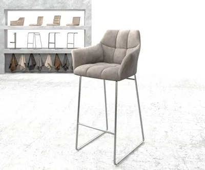 Produktbild von DELIFE Barstuhl Yulo-Flex Vintage Taupe Kufengestell Edelstahl