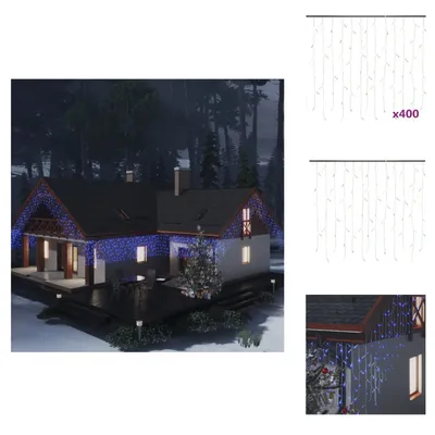 Obrázek produktu pro vidaXL Světelná opona LED Icicle 10 m 400 LED modrá 8 funkcí - Vánoční osvětlení