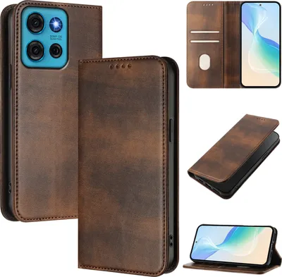 Produktbild von Handyhülle für Motorola Moto G75, Vintage Leder RFID Schutz Kartenfach Standfunktion Magnetische Klapphülle Braun