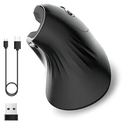 Obrázok produktu pre Bezdrôtová vertikálna myš 2,4 GHz s nabíjateľnou batériou, ergonomický dizajn, 3200 DPI, nastaviteľná optická myš pre e-športy, široká kompatibilita, podpora systémov Windows/Linux/Mac OS, dlhá výdrž batérie, pre stolné počítače a notebooky