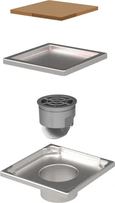 Produktbild von Duschrinne Edelstahl Bodenablauf Ablaufrinne Duschablau flach + Siphon für Bad 110x110mm Beige
