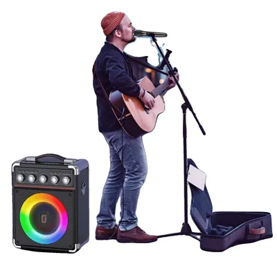 Obrázek produktu pro Karaoke přístroj, výkon 100 W RMS, 6,5palcový basový reproduktor, frekvenční rozsah 20 Hz – 20 kHz, baterie 6000 mAh, ruční ovládání zvuku