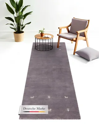 Produktbild von Wollteppich Gabbeh Uni Läufer 80x450 cm Grau