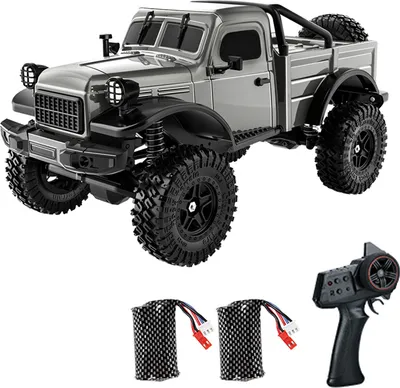 Obrázek produktu pro Terénní auto na dálkové ovládání v měřítku 1:18, elektrický pásový vůz s náhonem 2,4 GHz a LED světly, 2 dobíjecí baterie, terénní auto pro děti a chlapce, šedá barva