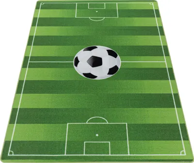 Produktbild von Kinder Teppich Kinderzimmer für Jungs und Mädchen Grün 160x230 weich Fußballstadion bunt aus Regenbogen Fußball uvm. Rechteck aus Polyamid
