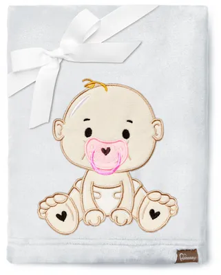 Produktbild von Be Mammy Kuschlige Babydecke Kuschel Decke Tagesdecke mit 3D Applikation 76 x 102 cm BE20-168 (Hellgrau - Mädchen, 76 x 102 cm)