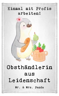 Produktbild von Mr. & Mrs. Panda Handtuch Obsthändlerin Leidenschaft - Weiß - Geschenk, Frotteetuch, Gästehandtuch Bunt, Lustig, Kleines, Witzig, frottierhandtuch, gäste wc, Spruch