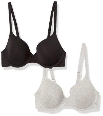 Productafbeelding van Amazon Essentials dames comfortabele push-up BH met beugels, 2-pack, grijs gemêleerd/zwart, maat 85C