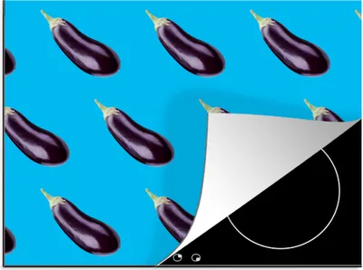 Produktbild von KitchenYeah© Herdabdeckplatte Gemüse - Aubergine - Muster - Blau , 59x51cm, Küche Deko, Glaskeramikkochfeld Herdabdeckung, Abdeckplatte fùr Kochfeld