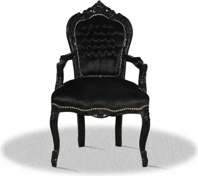 Produktbild von Barockstuhl Barock Stuhl Armlehne Schwarz Stoff Esszimmer Wohnzimmer Büro Flur Schminkstuhl Klassisch Premium Luxus Modern Retro Royal Antik Stil Möbe