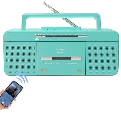Zdjęcie produktu dla Odtwarzacz kasetowy z funkcją nagrywania, wyposażony w port USB, Bluetooth, radio AM/FM oraz mikrofon