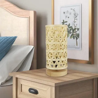 Imagen del producto de Lámpara de mesa de bambú con luz cálida y madera maciza