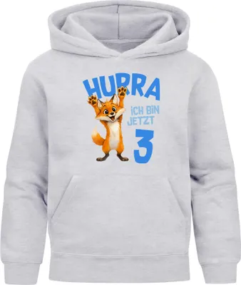 Produktbild von Kinder Hoodie Jungen Geburtstag Fuchs – Hurra ich bin jetzt X – personalisierter Geburtstags Hoodie mit Alter Geschenkidee für Jungen, Kinder Pullover personalisiert SpecialMe®